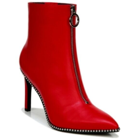 BAR III Womens Red Studded Ball Chain Front Zip Closure Ring Pull Booties - Picture 1 of 9